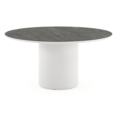 Amico tuintafel rond in wit aluminium en volkeramiek Black Obsession - Dia. 148 x H 73.5 cm