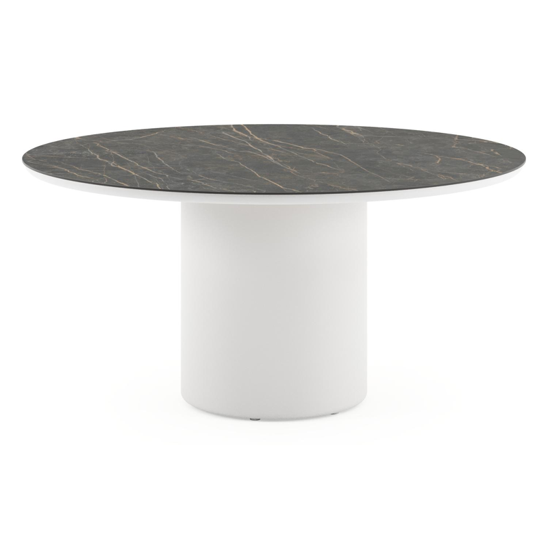 Amico tuintafel rond in wit aluminium en volkeramiek Black Obsession - Dia. 148 x H 73.5 cm