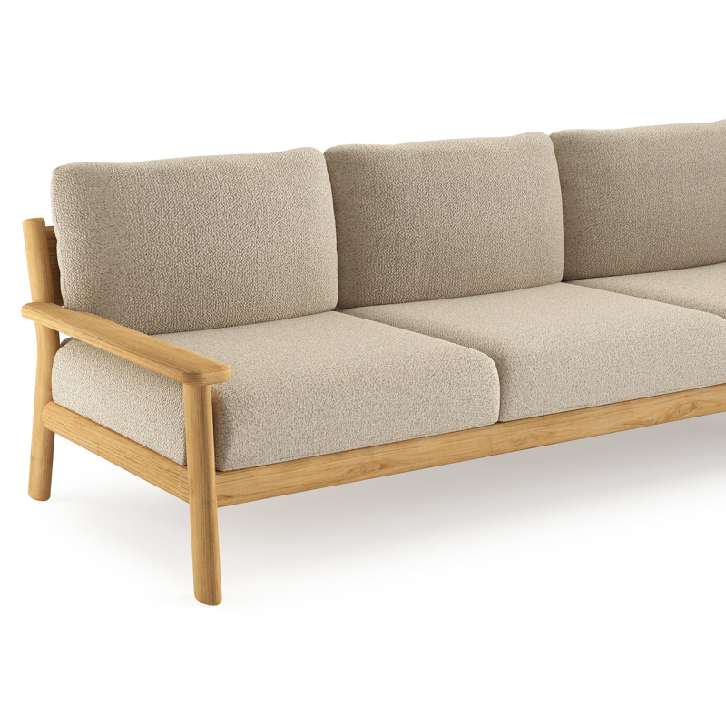 Canapé de jardin Amaro en teck et coussins en all weather cosytica bora forest