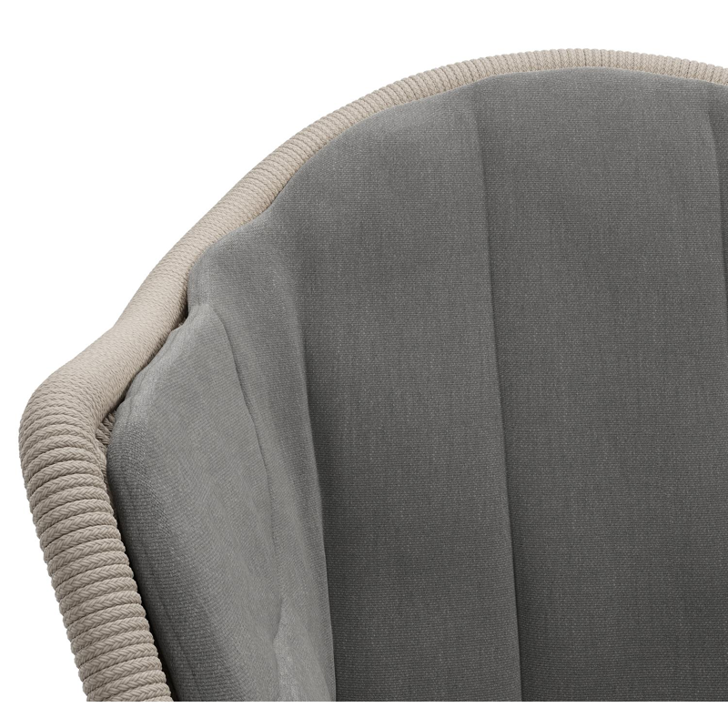 Pagino tuinstoel in wit aluminium en beige ronde wicker met kussen in natte charcoal chine all weather sunbrella® luxe