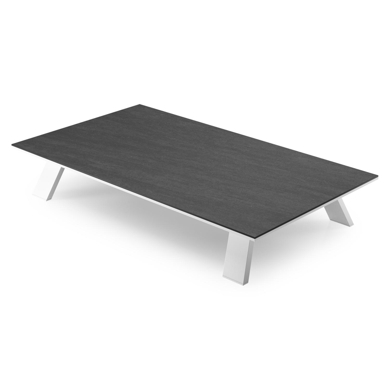 Table de basse Cesano rectangulaire en aluminium blanc et céramique pleine Basalt Black - Lg. 140 x Lrg. 80 x Haut. 24.2 cm