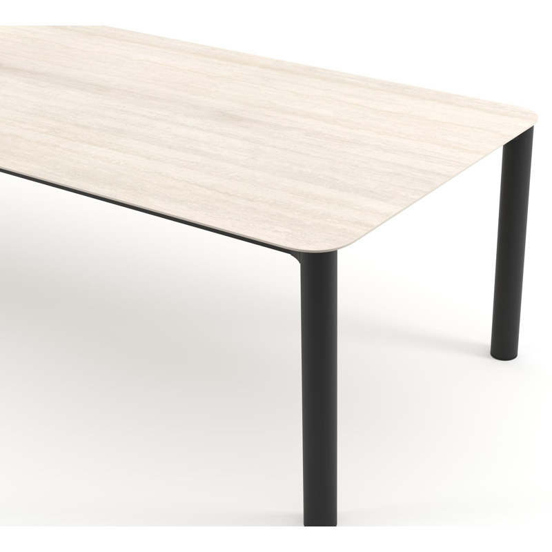 Orso tuintafel rechthoekig afgerond in zwart aluminium en volkeramiek Travertino Bianco - L 290 x B 110 x H 74.5 cm
