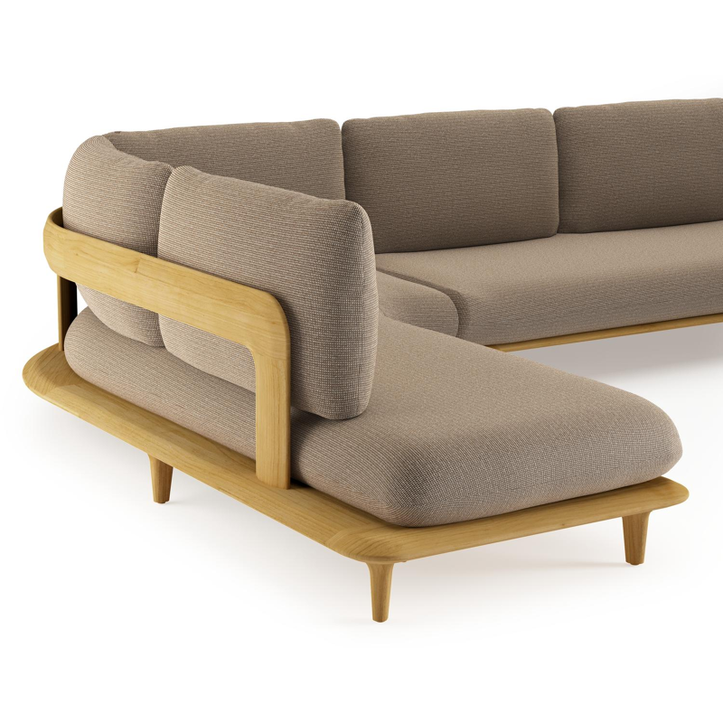 Salon de jardin d'angle Bomero en teck et coussins en all weather solica firenze earth