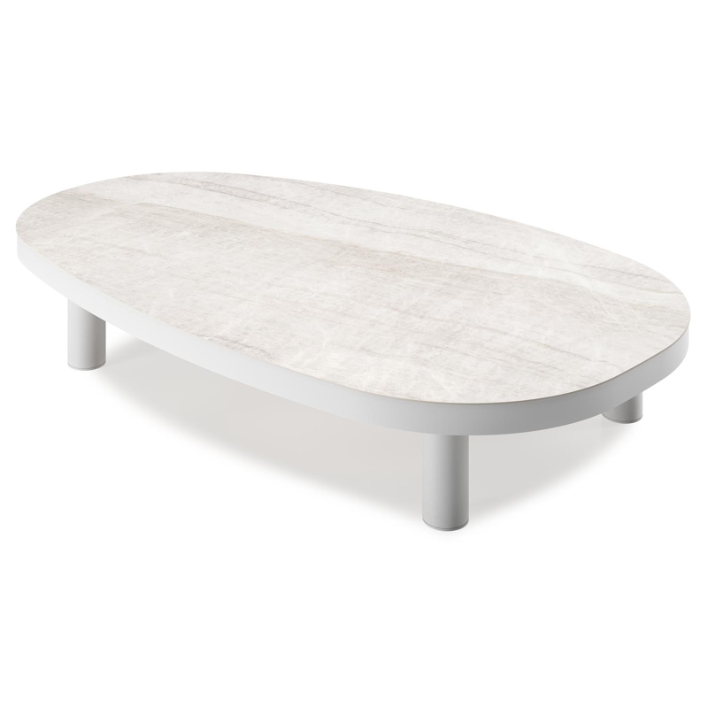 Donato loungetafel organisch in wit aluminium en volkeramiek Taj Mahal - L 151 x B 90 x H 25 cm