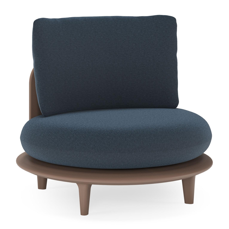 Bomero loungestoel in taupe aluminium met heritage indigo all weather sunbrella® luxe kussen