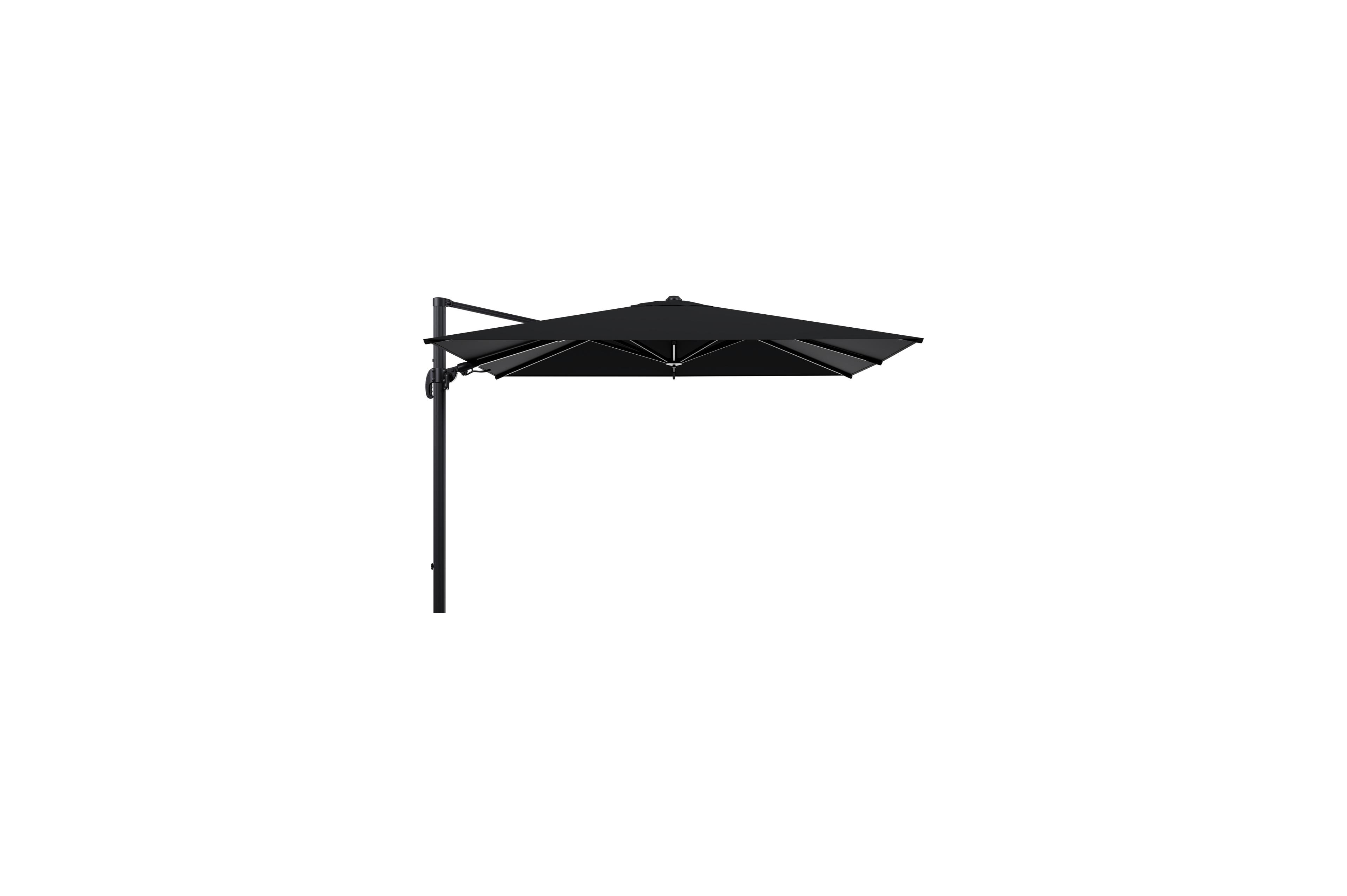 Avola zweefparasol met tiltfunctie in zwart aluminium met zwart sunbrella® premium parasoldoek - L1 200 x L2 300 cm (zonder voet)
