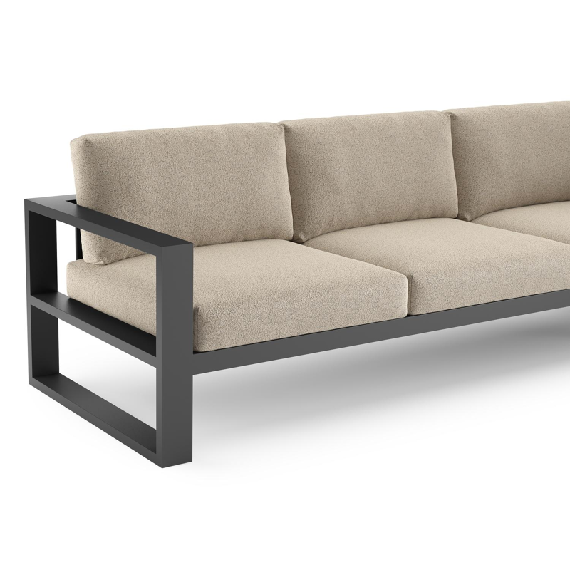 Salon de jardin d'angle Verato en aluminium noir et coussins en all weather cosytica marbella beige