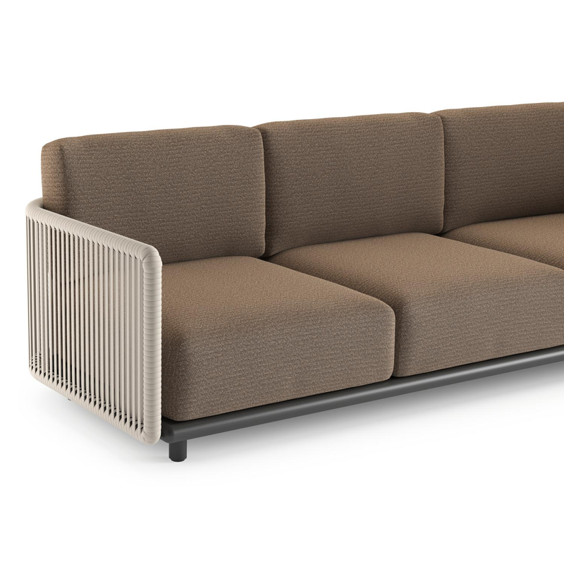 Organo loungeset in zwart aluminium en beige verticaal geweven luxe vlakke rope met firenze bamboe all weather Solica kussen