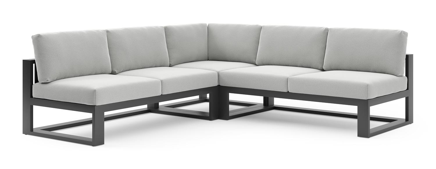 Verato loungehoek in zwart aluminium met natte grey chine all weather sunbrella® luxe kussen