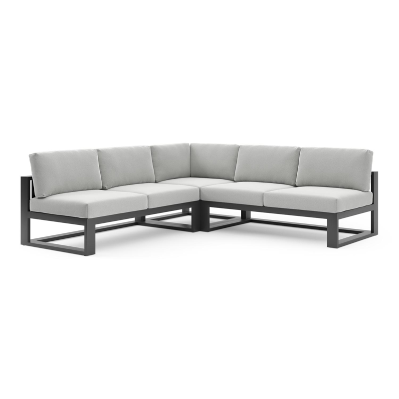 Verato loungehoek in zwart aluminium met natte grey chine all weather sunbrella® luxe kussen