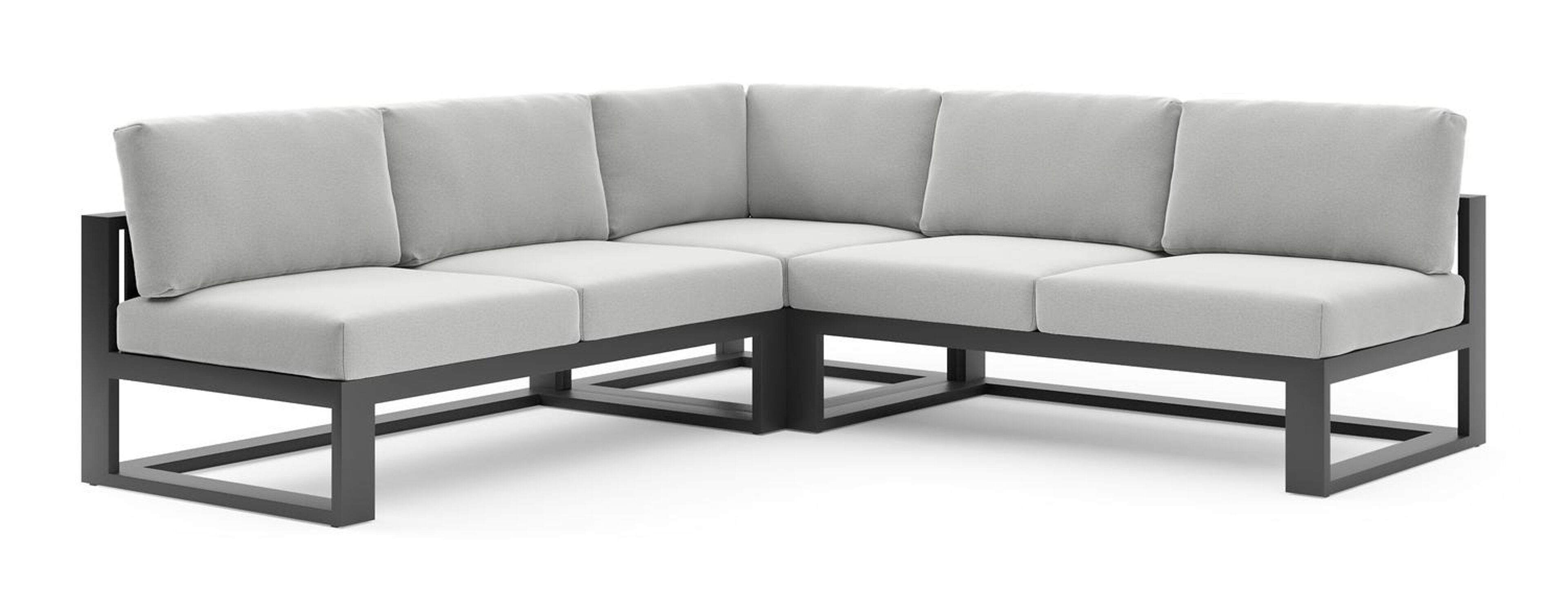 Verato loungehoek in zwart aluminium met natte grey chine all weather sunbrella® luxe kussen