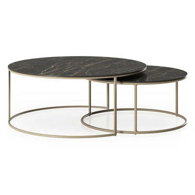 Fano set van 2 loungetafels rond in beige aluminium en volkeramiek Black Obsession - Dia. 85 x H 35 cm