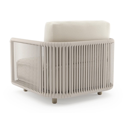 Organo loungestoel in beige aluminium en beige verticaal geweven luxe vlakke rope met althea off white all weather Cosytica kussen