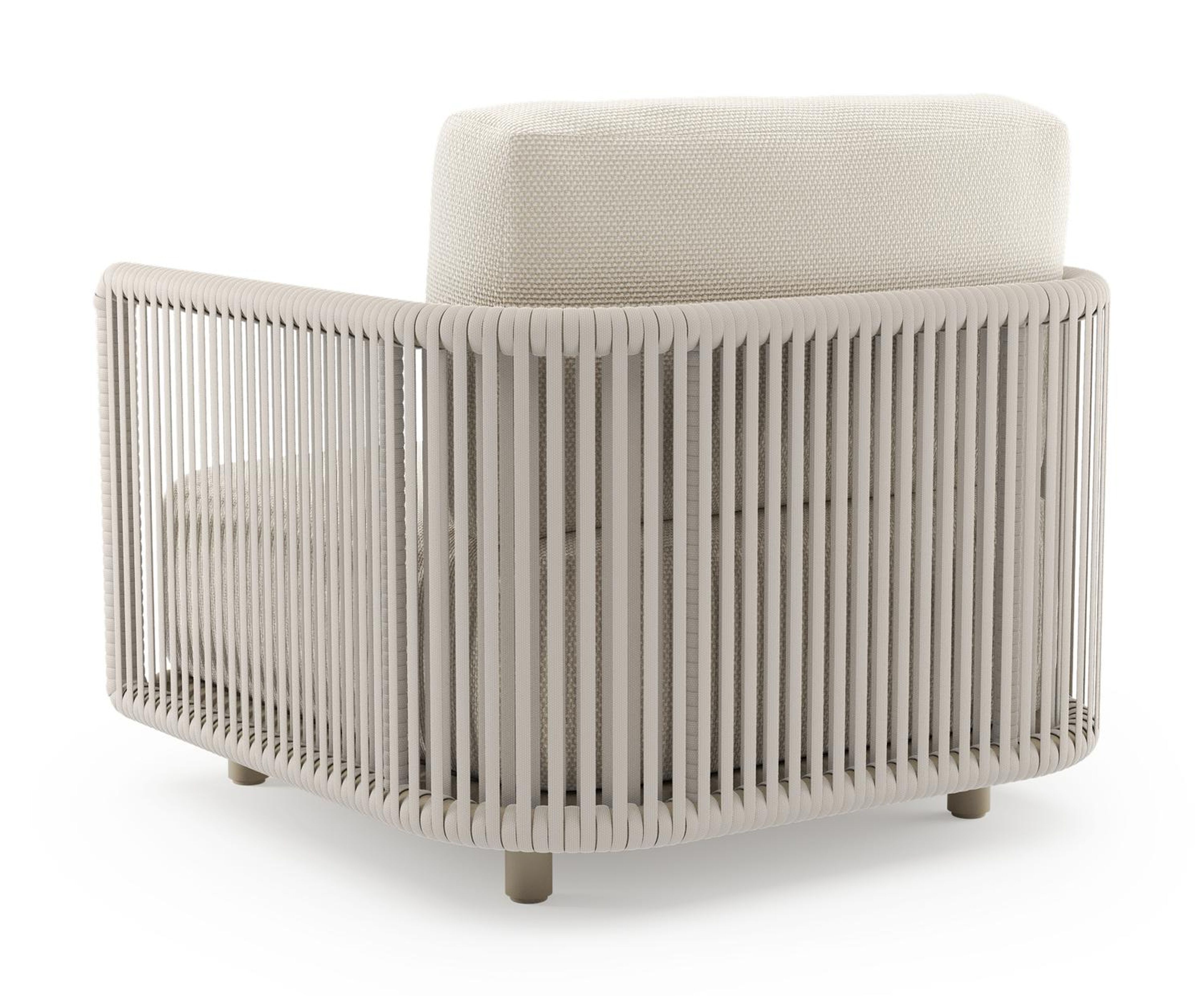 Organo loungestoel in beige aluminium en beige verticaal geweven luxe vlakke rope met althea off white all weather Cosytica kussen