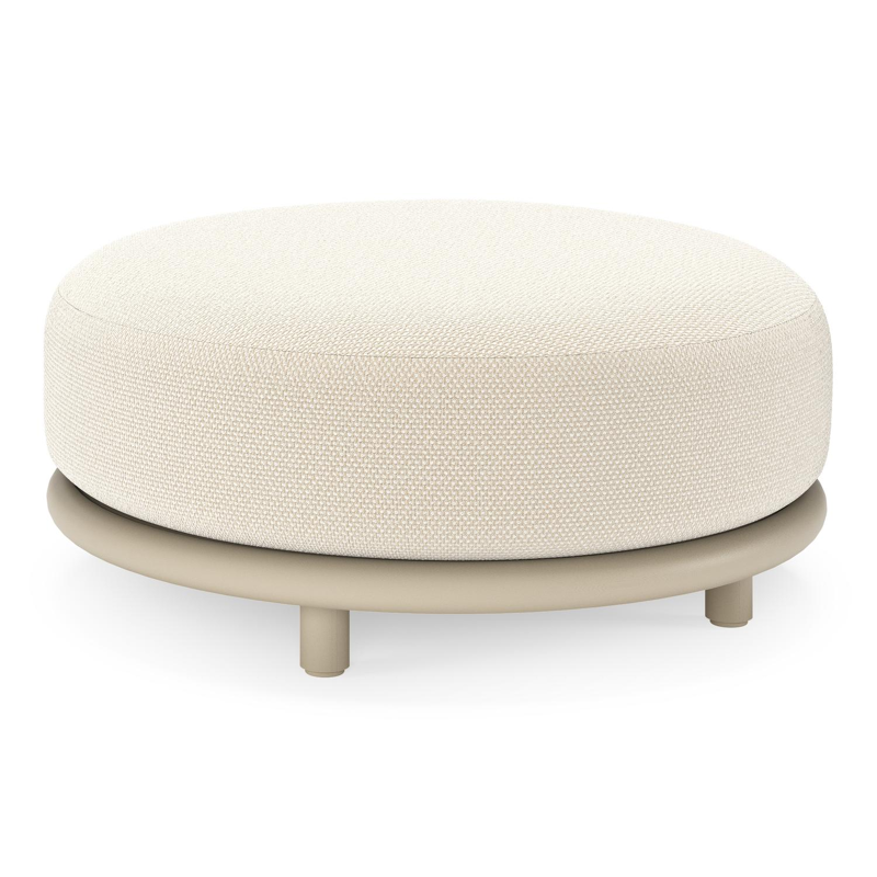 Lomano poef in beige aluminium en beige verticaal geweven luxe vlakke rope met Althea Off White all weather cosytica