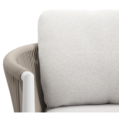 Organo tuinstoel in beige aluminium en beige verticaal geweven luxe vlakke rope met stoelkussen in All Weather Solica Soul Optik