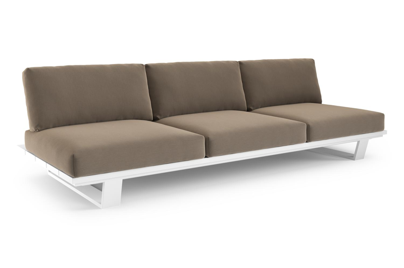 Pagino loungebank in wit aluminium met natte heather grey all weather sunbrella® luxe kussen