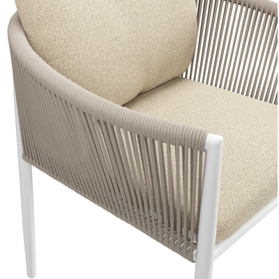 Organo tuinstoel in beige aluminium en beige verticaal geweven luxe vlakke rope met stoelkussen in All Weather Solica Soul Papyrus
