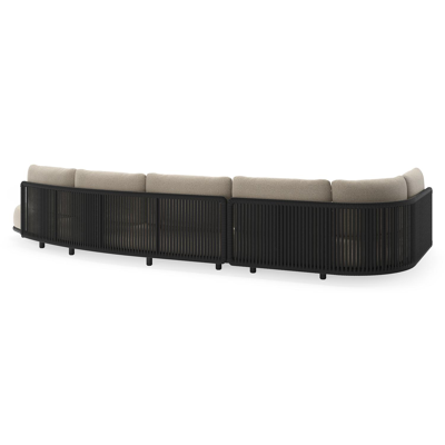 Lomano loungehoek in zwart aluminium en zwart verticaal geweven luxe vlakke rope met catania sand all weather cosytica kussen