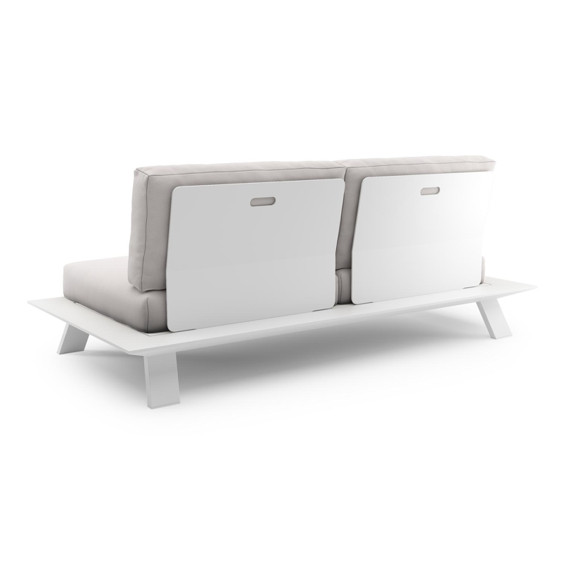 Canapé de jardin Cesano en aluminium blanc et coussin en all weather Sunbrella® luxe savane whisper