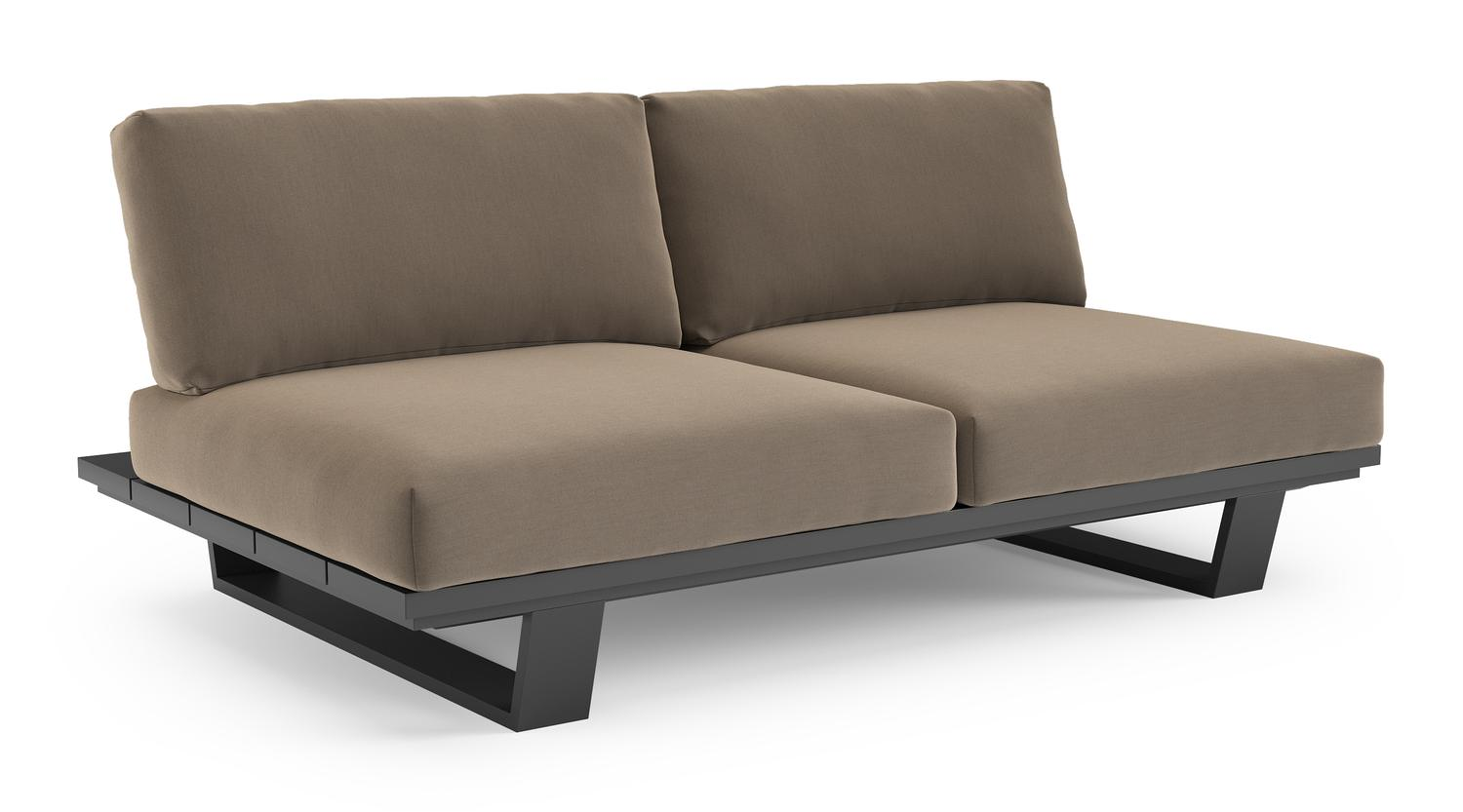 Pagino loungebank in zwart aluminium met natte heather grey all weather sunbrella® luxe kussen