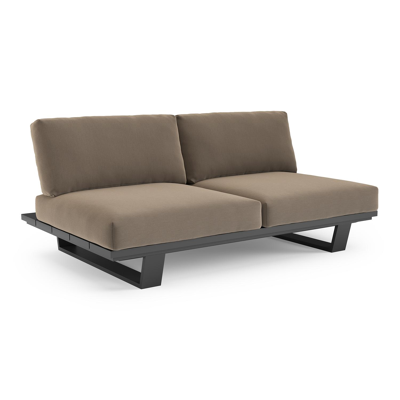 Pagino loungebank in zwart aluminium met natte heather grey all weather sunbrella® luxe kussen