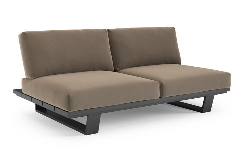 Pagino loungebank in zwart aluminium met natte heather grey all weather sunbrella® luxe kussen