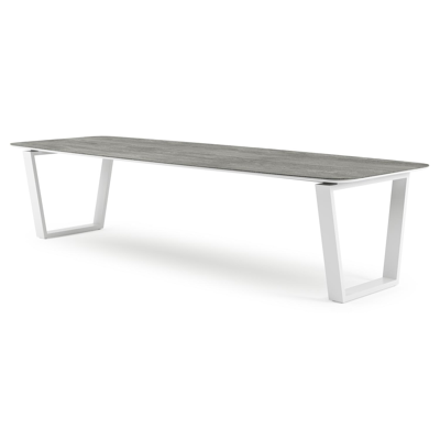 Pagino tuintafel bootvorm in wit aluminium en volkeramiek Aspen Grey - L 315 x B 115 x H 73 cm