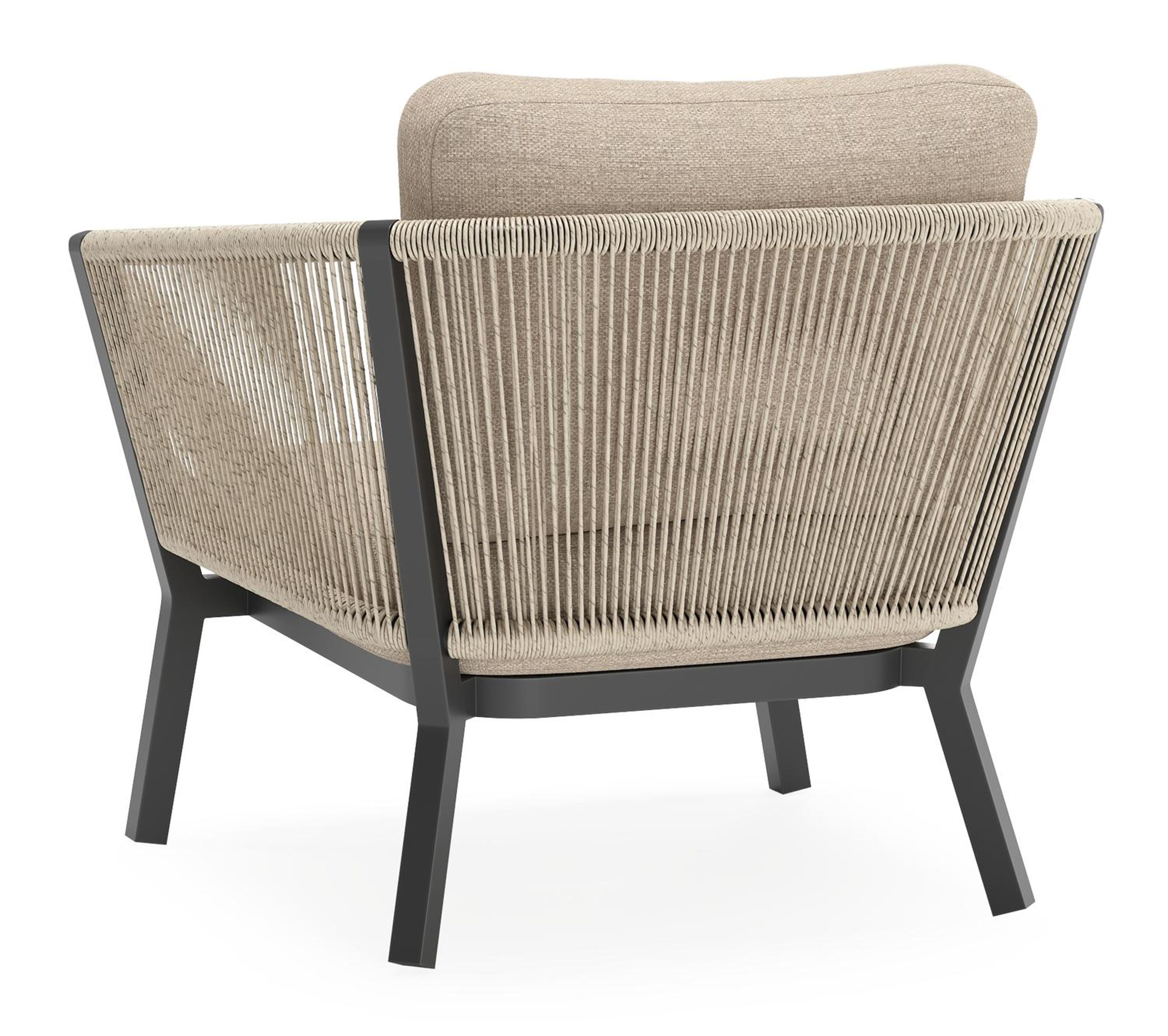 Set van 2 Cordoba loungestoelen in zwart aluminium en beige rope met Rustic Weather+ Softtouch kussen