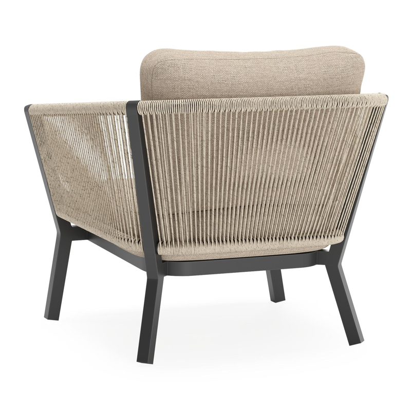 Fauteuil de jardin Cordoba en aluminium noir et corde beige et coussins en weather+ softtouch rustic