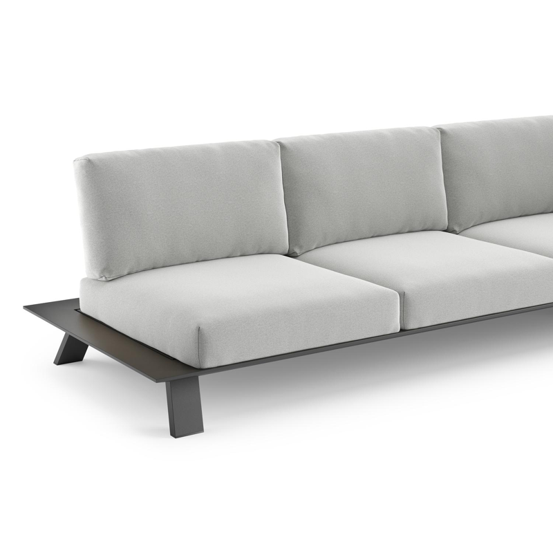 Canapé de jardin Cesano en aluminium noir et coussin en all weather Sunbrella® luxe natte grey chine