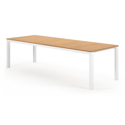 Trente tuinset in wit aluminium en naturel teak tafelblad met 8 Rivo tuinstoelen