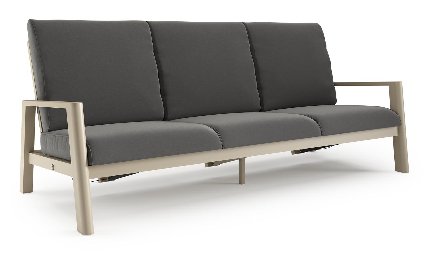 Cirello loungebank 3-zit in beige aluminium met natte charcoal chine all weather sunbrella® luxe kussen