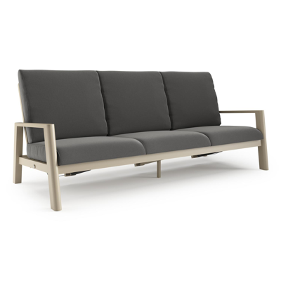 Cirello loungebank 3-zit in beige aluminium met natte charcoal chine all weather sunbrella® luxe kussen
