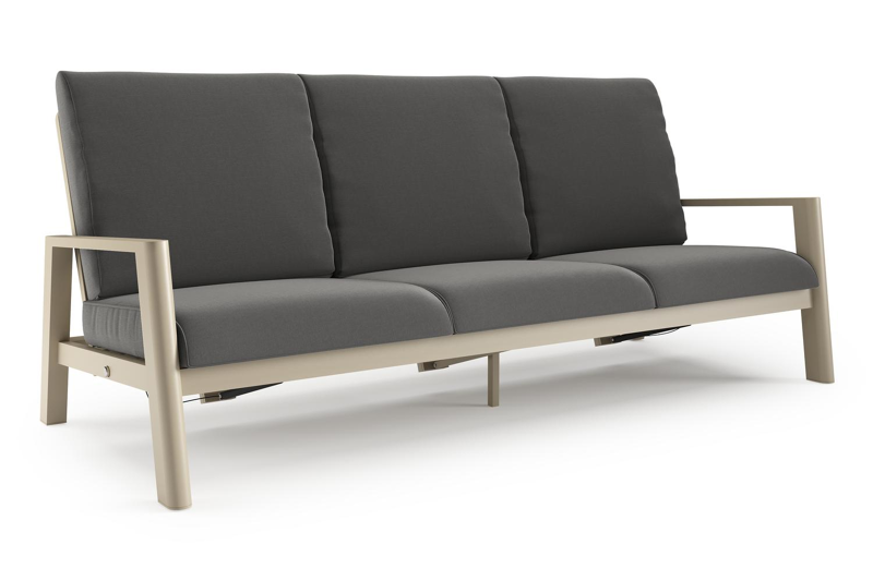 Cirello loungebank 3-zit in beige aluminium met natte charcoal chine all weather sunbrella® luxe kussen