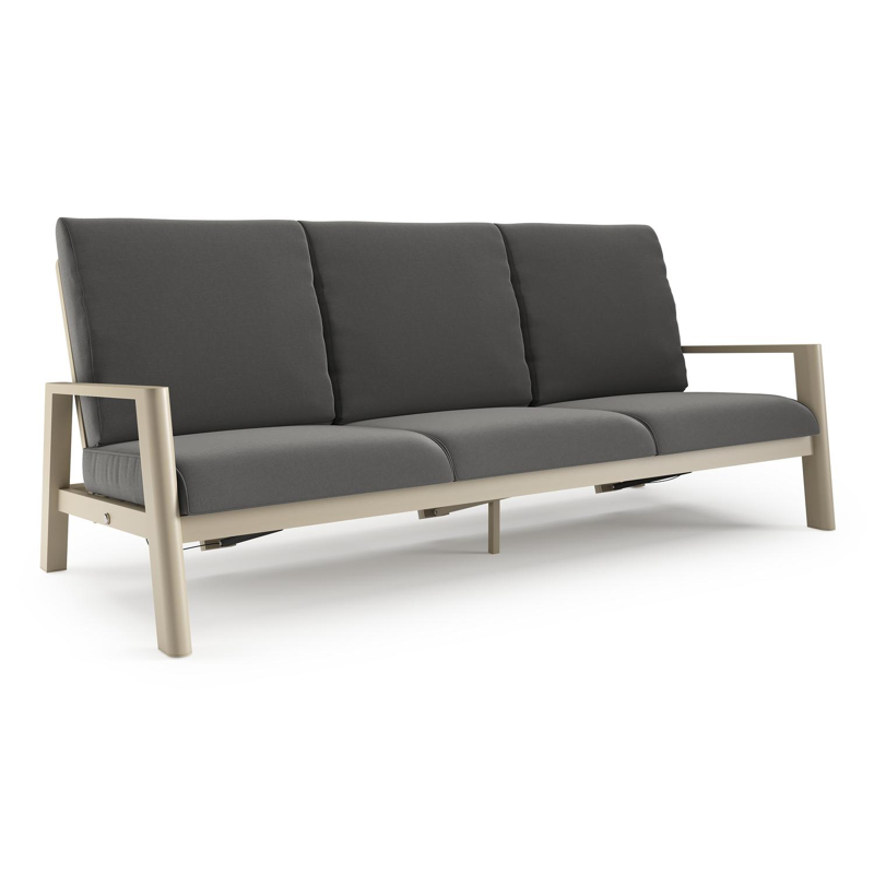 Cirello loungebank 3-zit in beige aluminium met natte charcoal chine all weather sunbrella® luxe kussen
