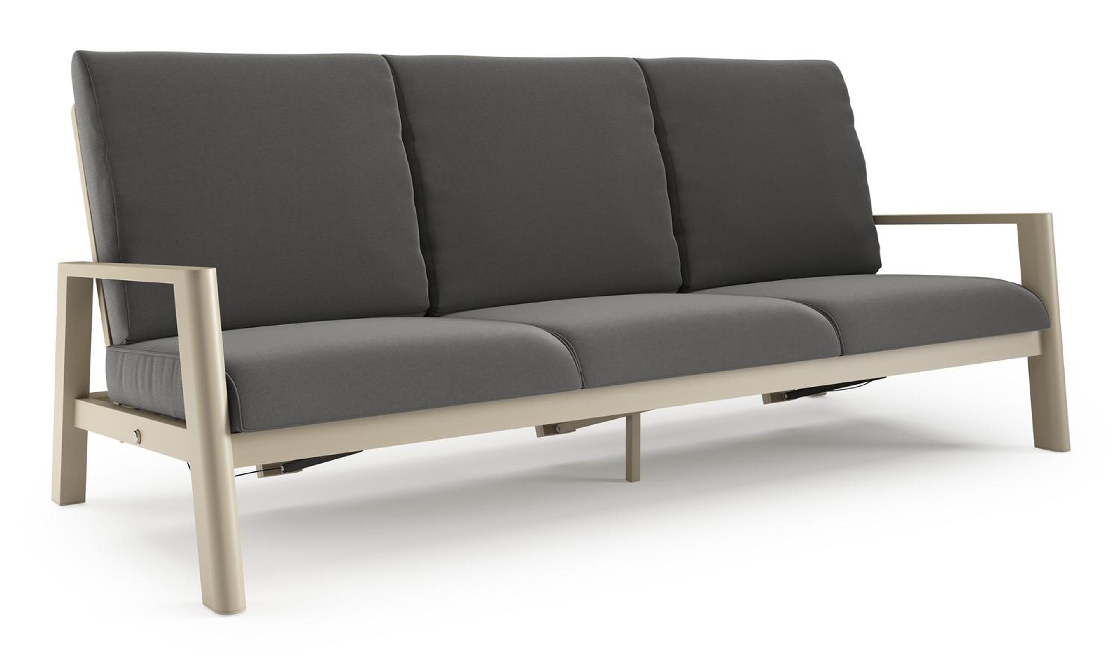 Cirello loungebank 3-zit in beige aluminium met natte charcoal chine all weather sunbrella® luxe kussen