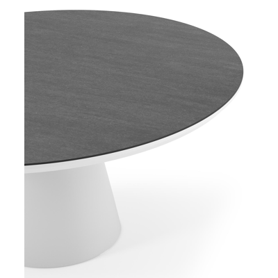Donato tuintafel rond in wit aluminium en volkeramiek Basalt Black - Dia. 148 x H 75 cm