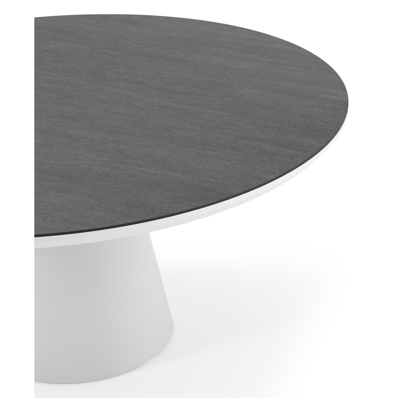 Donato tuintafel rond in wit aluminium en volkeramiek Basalt Black - Dia. 148 x H 75 cm