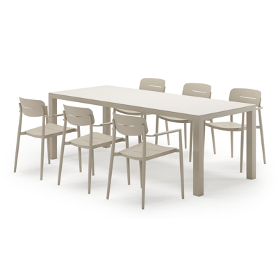 Varese rechthoekige tuinset in beige aluminium en sintered stone crema minerale met 6 Cosa tuinstoelen