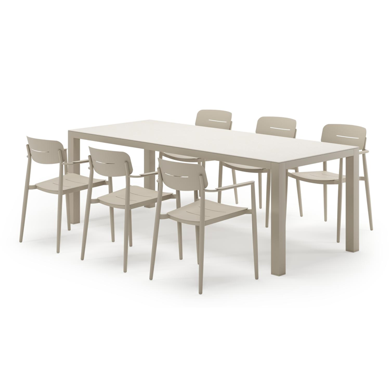 Varese rechthoekige tuinset in beige aluminium en sintered stone crema minerale met 6 Cosa tuinstoelen