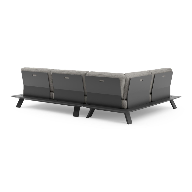 Cesano loungehoek in zwart aluminium met tundra charcoal all weather Sunbrella® luxe kussen
