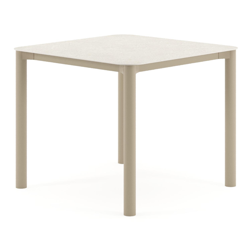 Orso tuintafel rechthoekig afgerond in beige aluminium en volkeramiek Shilin - L 90 x B 90 x H 74.5 cm