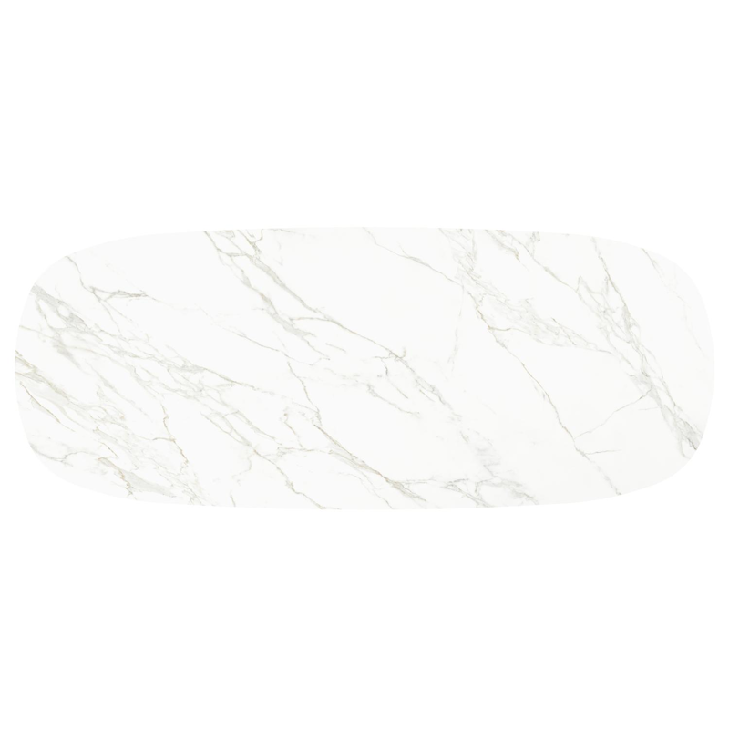 Table de jardin low dining Amico bombo en aluminium beige et céramique pleine Calacatta - Lg. 320 x Lrg. 130 x Haut. 61 cm