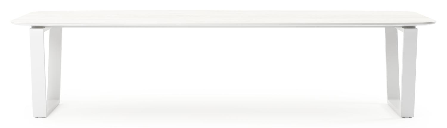 Pagino tuintafel bootvorm in wit aluminium en volkeramiek calista - L 315 x B 115 x H 73 cm