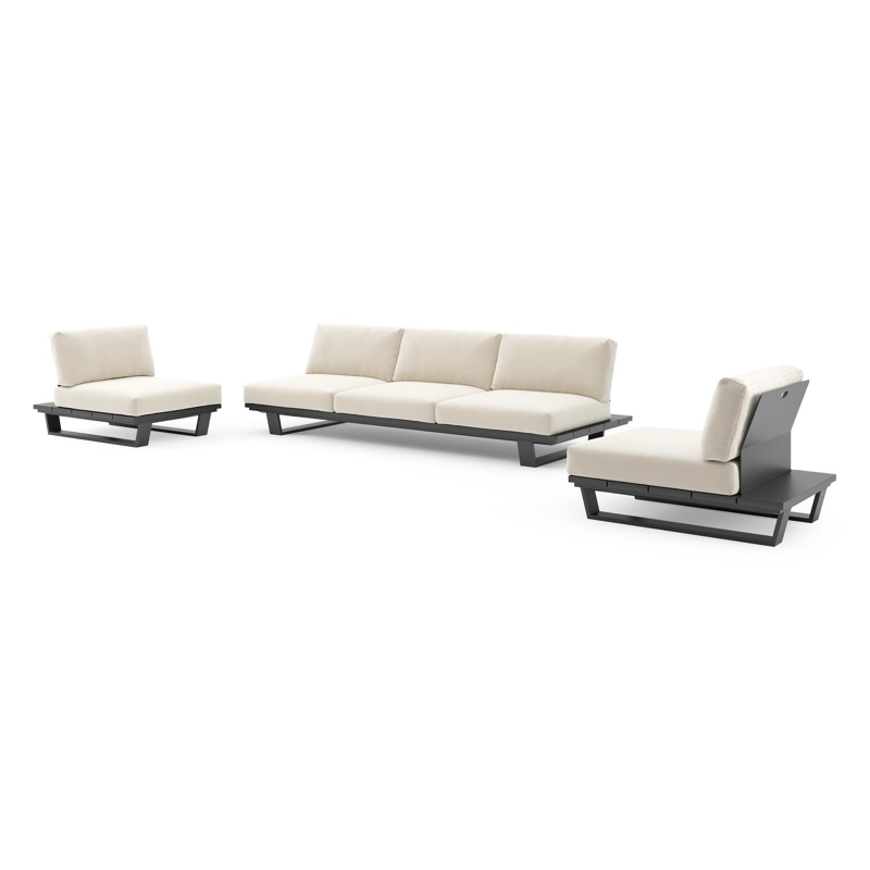 Pagino loungeset in zwart aluminium met althea off white all weather cosytica kussen