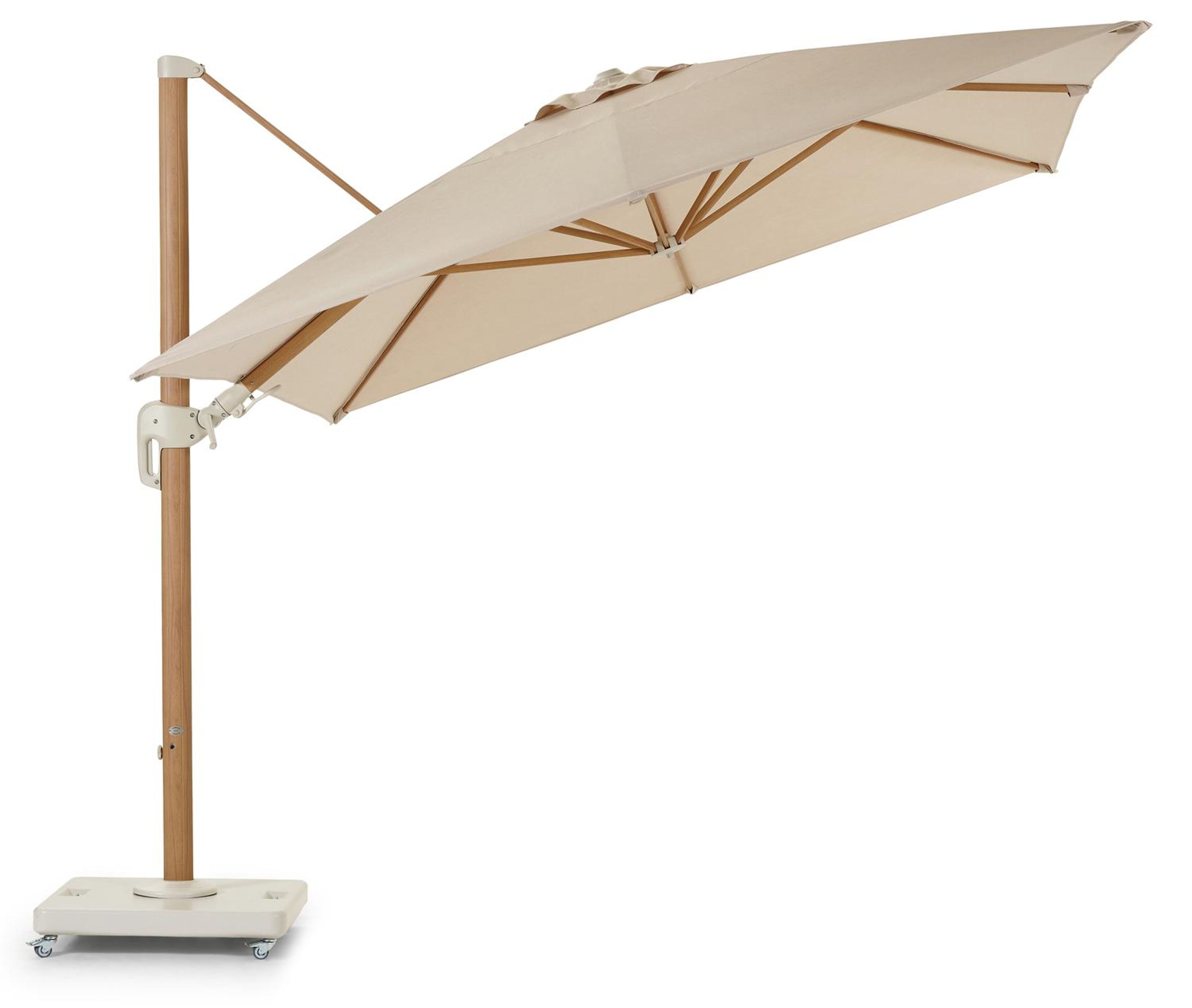 Rufina zweefparasol met tiltfunctie in zwart aluminium met zwart sunbrella® premium parasoldoek - L1 300 x L2 300 cm (met voet)
