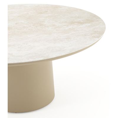 Amico low dining tuintafel rond in beige aluminium en volkeramiek Rapolano - Dia. 148 x H 61 cm