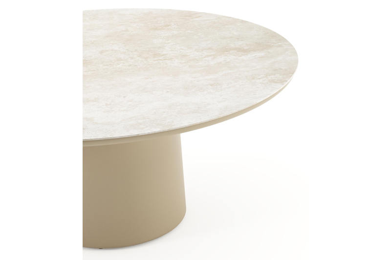 Amico low dining tuintafel rond in beige aluminium en volkeramiek Rapolano - Dia. 148 x H 61 cm