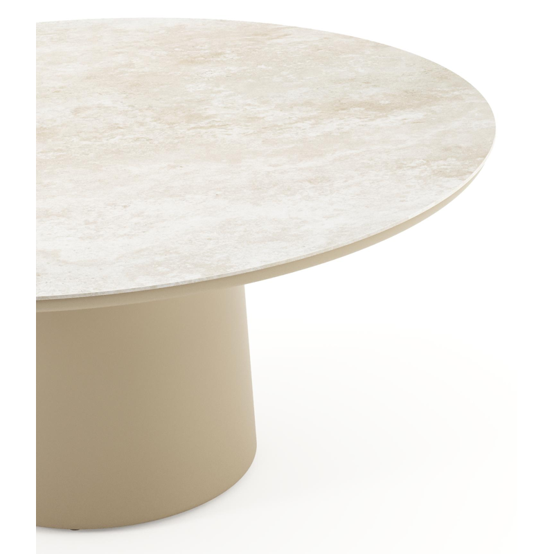 Amico low dining tuintafel rond in beige aluminium en volkeramiek Rapolano - Dia. 148 x H 61 cm
